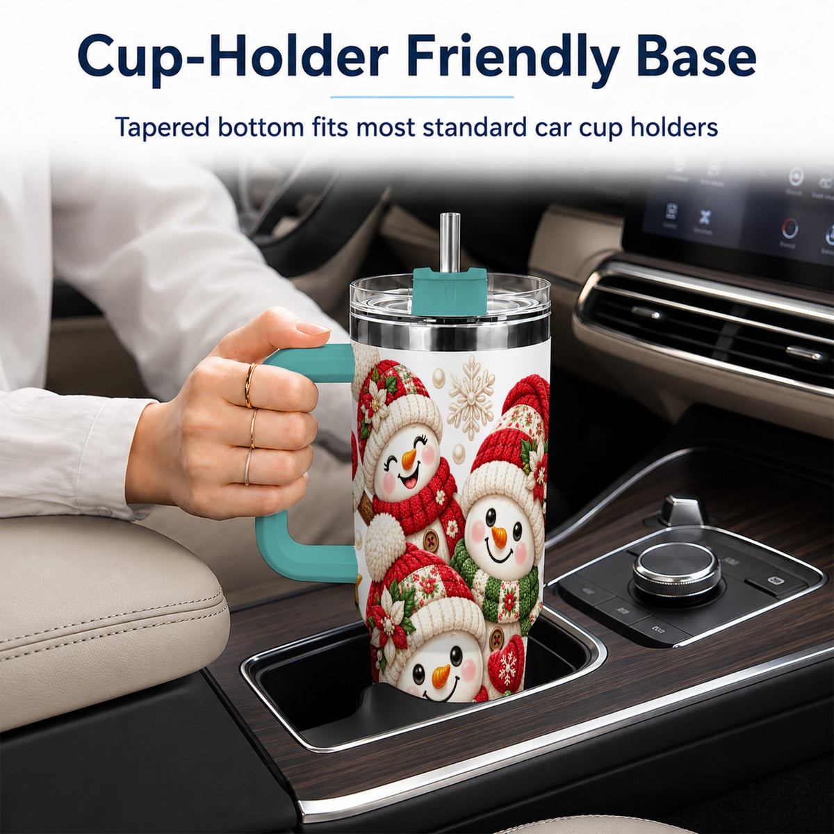 #pl[40oz|Green] Knitted Snowman 40oz Tumbler with Handle, Christmas Winter Drinkware