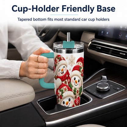 #pl[40oz|Green] Knitted Snowman 40oz Tumbler with Handle, Christmas Winter Drinkware