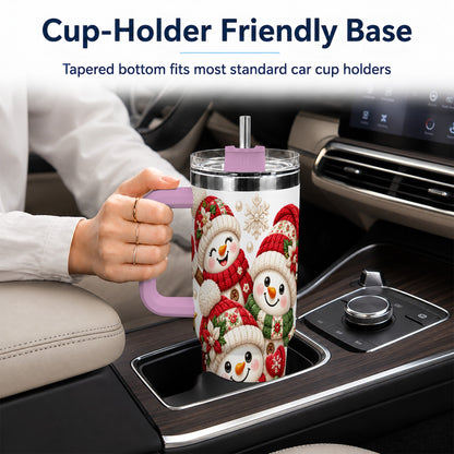 #pl[40oz|Pink] Knitted Snowman 40oz Tumbler with Handle, Christmas Winter Drinkware