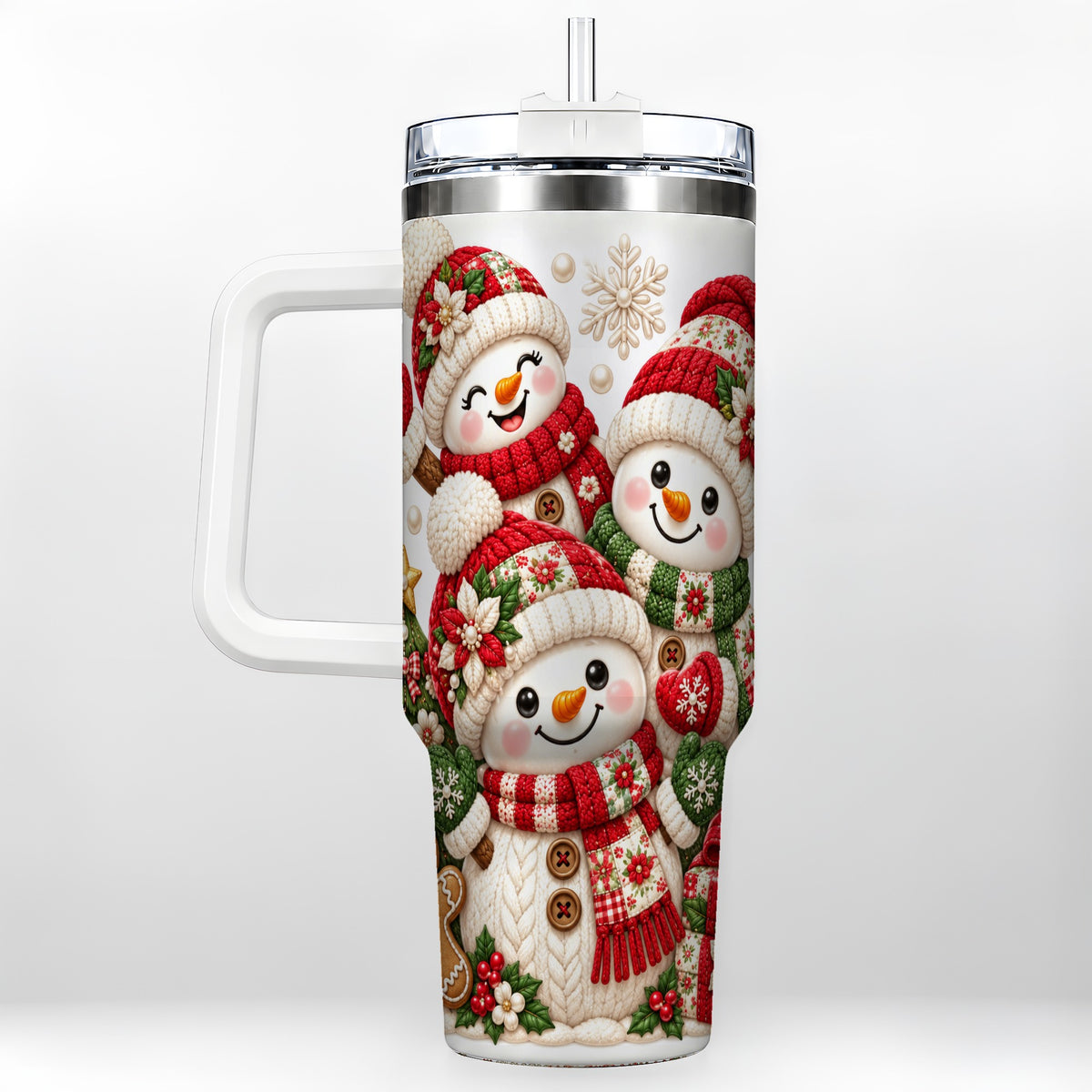 Knitted Snowman 40oz Tumbler with Handle, Christmas Winter Drinkware