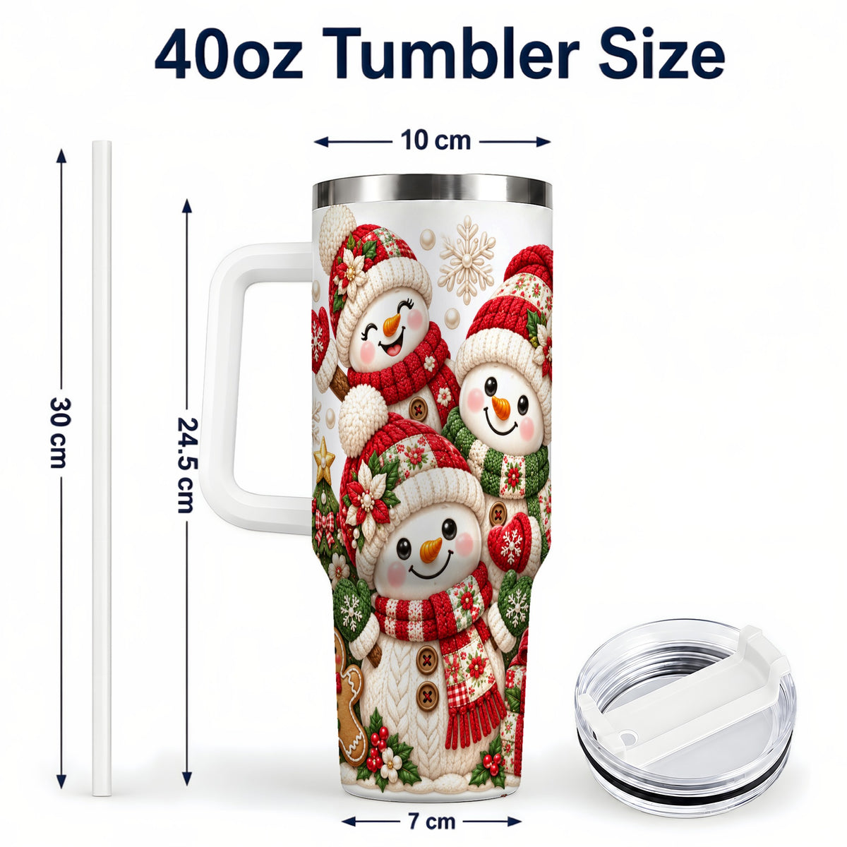 #pl[40oz|White] Knitted Snowman 40oz Tumbler with Handle, Christmas Winter Drinkware