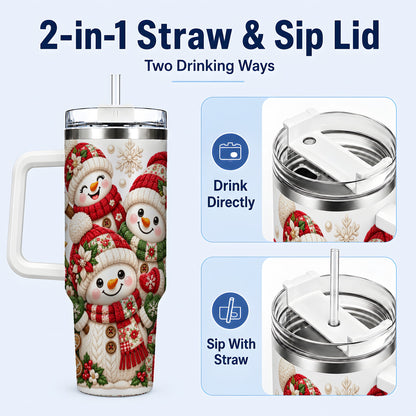 #pl[40oz|White] Knitted Snowman 40oz Tumbler with Handle, Christmas Winter Drinkware