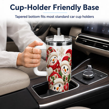 #pl[40oz|White] Knitted Snowman 40oz Tumbler with Handle, Christmas Winter Drinkware