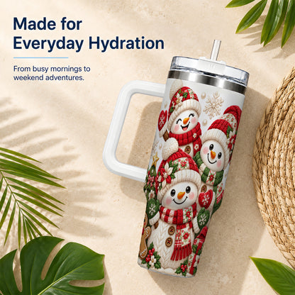#pl[40oz|White] Knitted Snowman 40oz Tumbler with Handle, Christmas Winter Drinkware