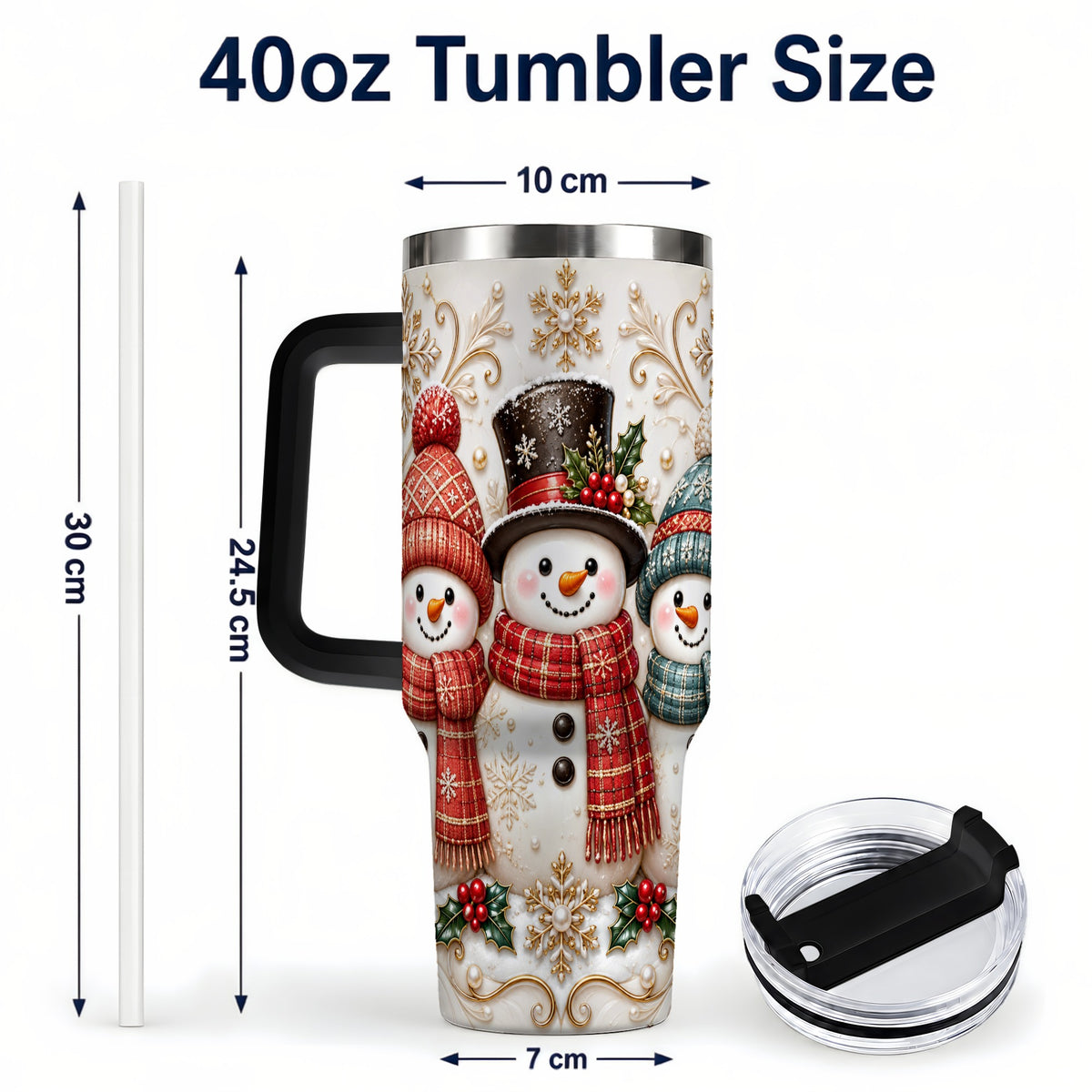 #pl[40oz|Black] Snowman Trio 40oz Tumbler with Handle, Plaid Christmas Winter Drinkware