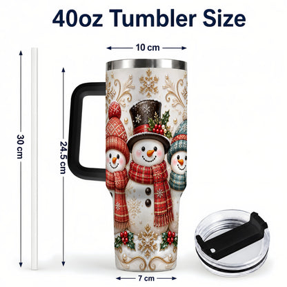 #pl[40oz|Black] Snowman Trio 40oz Tumbler with Handle, Plaid Christmas Winter Drinkware