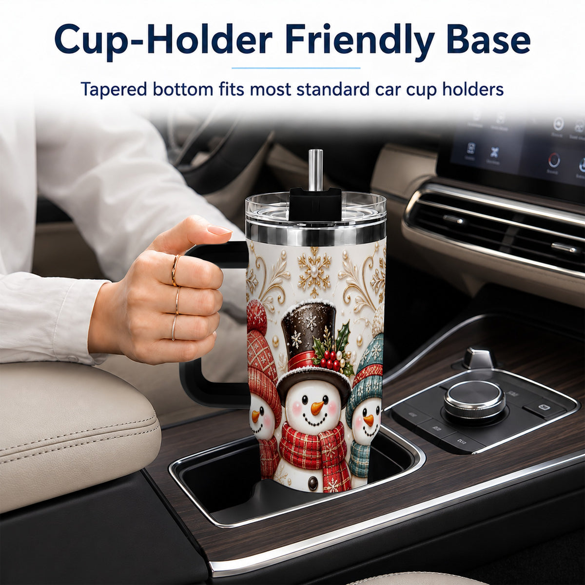 #pl[40oz|Black] Snowman Trio 40oz Tumbler with Handle, Plaid Christmas Winter Drinkware