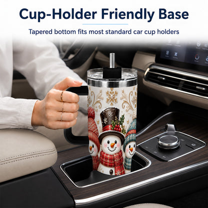 #pl[40oz|Black] Snowman Trio 40oz Tumbler with Handle, Plaid Christmas Winter Drinkware