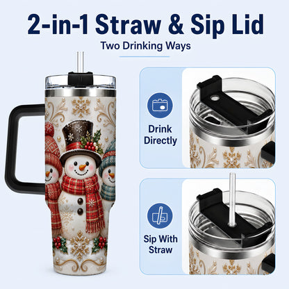 #pl[40oz|Black] Snowman Trio 40oz Tumbler with Handle, Plaid Christmas Winter Drinkware