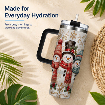#pl[40oz|Black] Snowman Trio 40oz Tumbler with Handle, Plaid Christmas Winter Drinkware