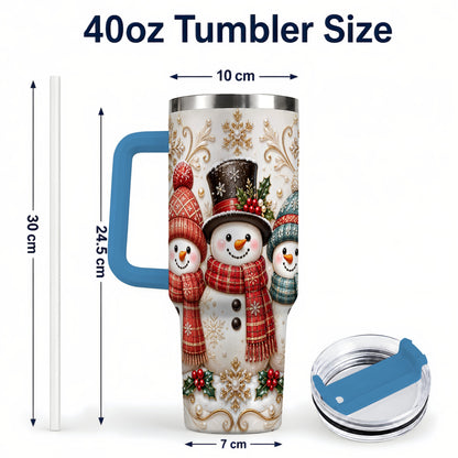 #pl[40oz|Blue] Snowman Trio 40oz Tumbler with Handle, Plaid Christmas Winter Drinkware