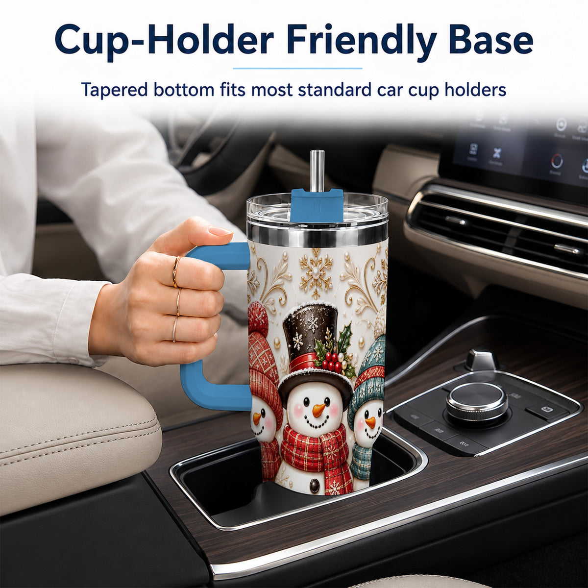 #pl[40oz|Blue] Snowman Trio 40oz Tumbler with Handle, Plaid Christmas Winter Drinkware