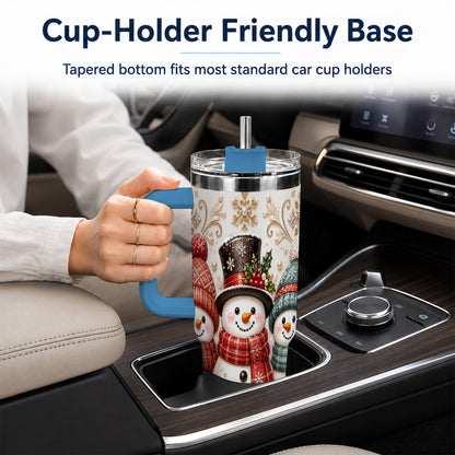 #pl[40oz|Blue] Snowman Trio 40oz Tumbler with Handle, Plaid Christmas Winter Drinkware