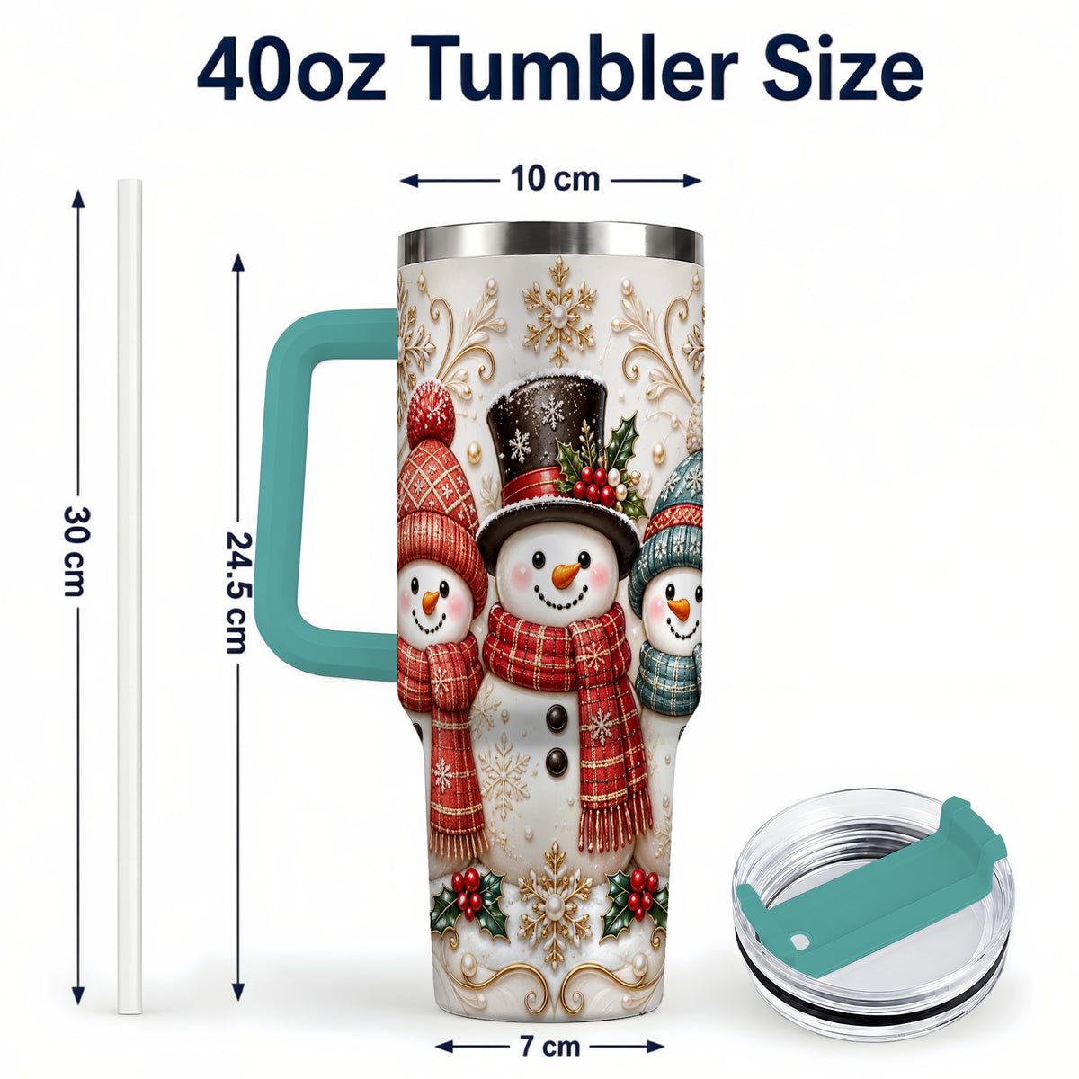 #pl[40oz|Green] Snowman Trio 40oz Tumbler with Handle, Plaid Christmas Winter Drinkware