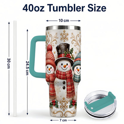 #pl[40oz|Green] Snowman Trio 40oz Tumbler with Handle, Plaid Christmas Winter Drinkware