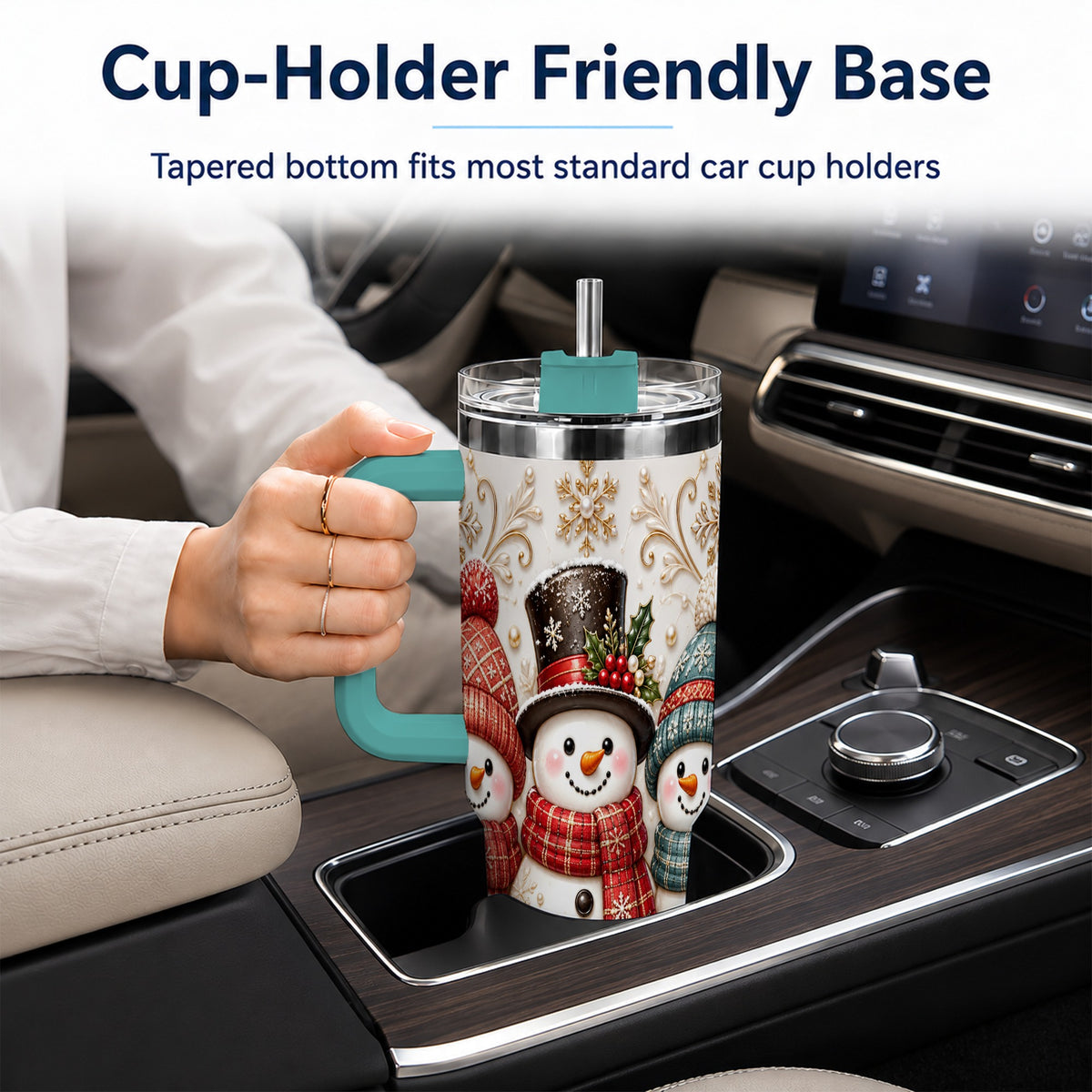#pl[40oz|Green] Snowman Trio 40oz Tumbler with Handle, Plaid Christmas Winter Drinkware