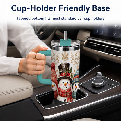 #pl[40oz|Green] Snowman Trio 40oz Tumbler with Handle, Plaid Christmas Winter Drinkware