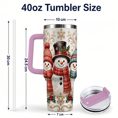 #pl[40oz|Pink] Snowman Trio 40oz Tumbler with Handle, Plaid Christmas Winter Drinkware