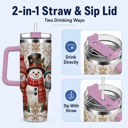 #pl[40oz|Pink] Snowman Trio 40oz Tumbler with Handle, Plaid Christmas Winter Drinkware