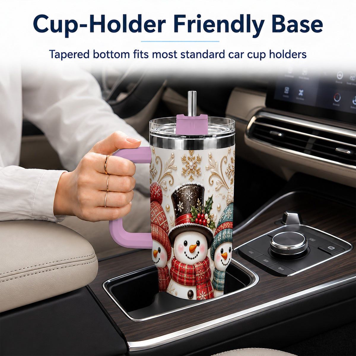#pl[40oz|Pink] Snowman Trio 40oz Tumbler with Handle, Plaid Christmas Winter Drinkware