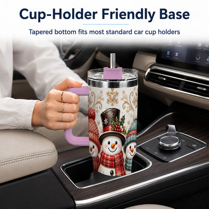 #pl[40oz|Pink] Snowman Trio 40oz Tumbler with Handle, Plaid Christmas Winter Drinkware