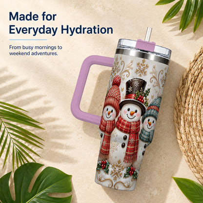 #pl[40oz|Pink] Snowman Trio 40oz Tumbler with Handle, Plaid Christmas Winter Drinkware