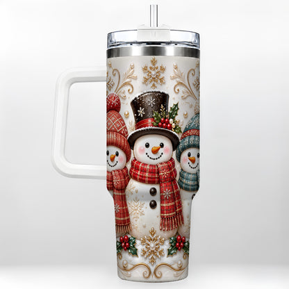 Snowman Trio 40oz Tumbler with Handle, Plaid Christmas Winter Drinkware