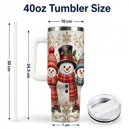 #pl[40oz|White] Snowman Trio 40oz Tumbler with Handle, Plaid Christmas Winter Drinkware