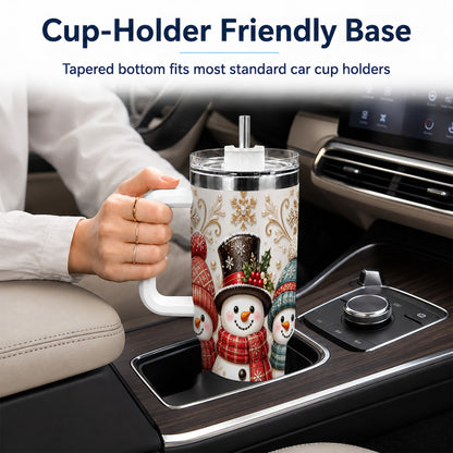 #pl[40oz|White] Snowman Trio 40oz Tumbler with Handle, Plaid Christmas Winter Drinkware