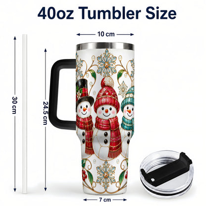 #pl[40oz|Black] Stained Glass Snowman 40oz Tumbler with Handle, Christmas Winter Drinkware