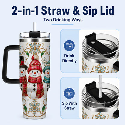 #pl[40oz|Black] Stained Glass Snowman 40oz Tumbler with Handle, Christmas Winter Drinkware