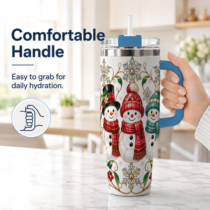 #pl[40oz|Blue] Stained Glass Snowman 40oz Tumbler with Handle, Christmas Winter Drinkware