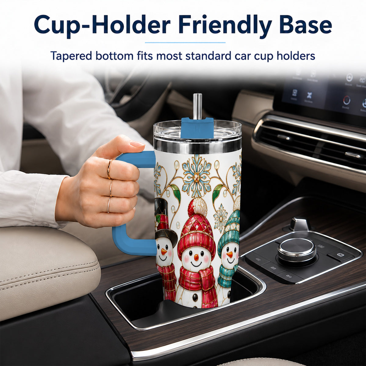 #pl[40oz|Blue] Stained Glass Snowman 40oz Tumbler with Handle, Christmas Winter Drinkware