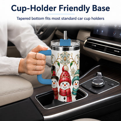 #pl[40oz|Blue] Stained Glass Snowman 40oz Tumbler with Handle, Christmas Winter Drinkware