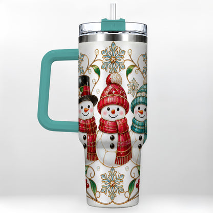 #pl[40oz|Green] Stained Glass Snowman 40oz Tumbler with Handle, Christmas Winter Drinkware