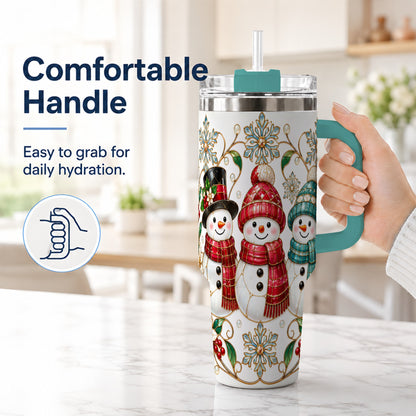 #pl[40oz|Green] Stained Glass Snowman 40oz Tumbler with Handle, Christmas Winter Drinkware
