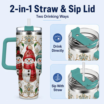 #pl[40oz|Green] Stained Glass Snowman 40oz Tumbler with Handle, Christmas Winter Drinkware