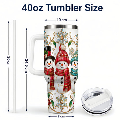 #pl[40oz|White] Stained Glass Snowman 40oz Tumbler with Handle, Christmas Winter Drinkware