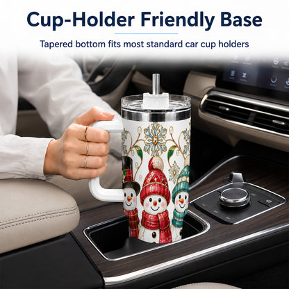 #pl[40oz|White] Stained Glass Snowman 40oz Tumbler with Handle, Christmas Winter Drinkware