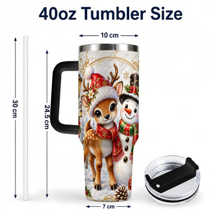 #pl[40oz|Black] Reindeer Snowman 40oz Tumbler with Handle, Christmas Winter Drinkware