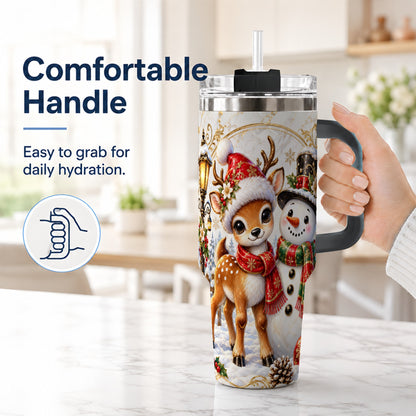 #pl[40oz|Black] Reindeer Snowman 40oz Tumbler with Handle, Christmas Winter Drinkware