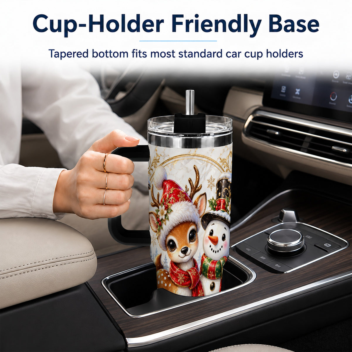 #pl[40oz|Black] Reindeer Snowman 40oz Tumbler with Handle, Christmas Winter Drinkware