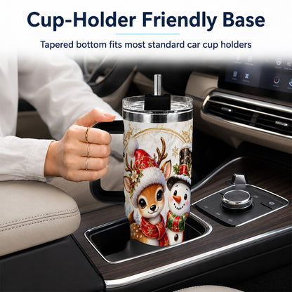#pl[40oz|Black] Reindeer Snowman 40oz Tumbler with Handle, Christmas Winter Drinkware