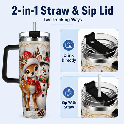 #pl[40oz|Black] Reindeer Snowman 40oz Tumbler with Handle, Christmas Winter Drinkware