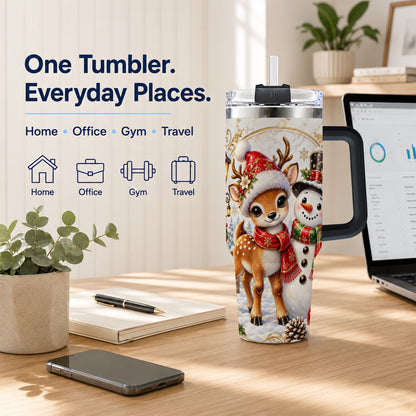 #pl[40oz|Black] Reindeer Snowman 40oz Tumbler with Handle, Christmas Winter Drinkware