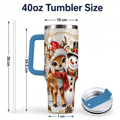 #pl[40oz|Blue] Reindeer Snowman 40oz Tumbler with Handle, Christmas Winter Drinkware