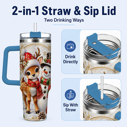 #pl[40oz|Blue] Reindeer Snowman 40oz Tumbler with Handle, Christmas Winter Drinkware