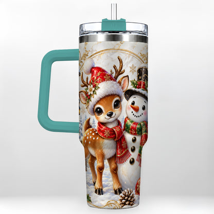 #pl[40oz|Green] Reindeer Snowman 40oz Tumbler with Handle, Christmas Winter Drinkware