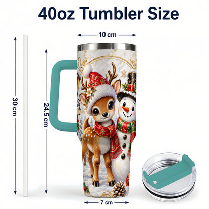 #pl[40oz|Green] Reindeer Snowman 40oz Tumbler with Handle, Christmas Winter Drinkware