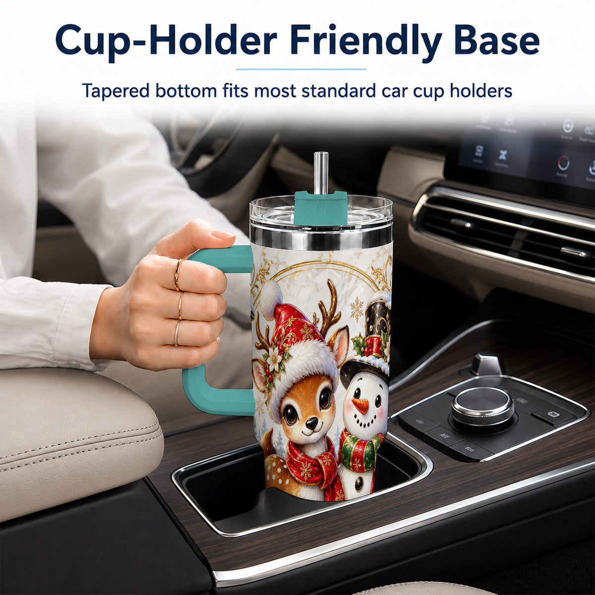#pl[40oz|Green] Reindeer Snowman 40oz Tumbler with Handle, Christmas Winter Drinkware